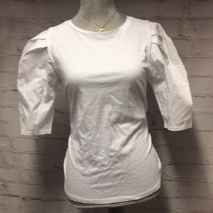 Puff Big Puff sleeve White T shirt with shoulder pleats cotton Size S